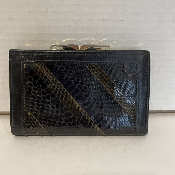VTG 60s St Thomas Cowhide Leather Wallet Coin Purse Kiss Lock Black Reptile - Picture 3 of 9
